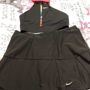 Nike Black Sports Bra and Skort Set with Rainbow Stripe